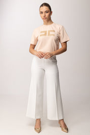 Elisabetta Franchi Bambina T-shirt In Cotone con Logo Paillettes EFTS2590JE006.C125