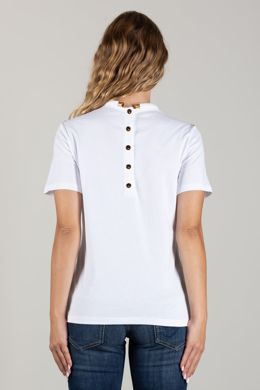 Elisabetta Franchi T-shirt In Cotone con Logo Ricamato Tono Su Tono MA00266E2 GESSO