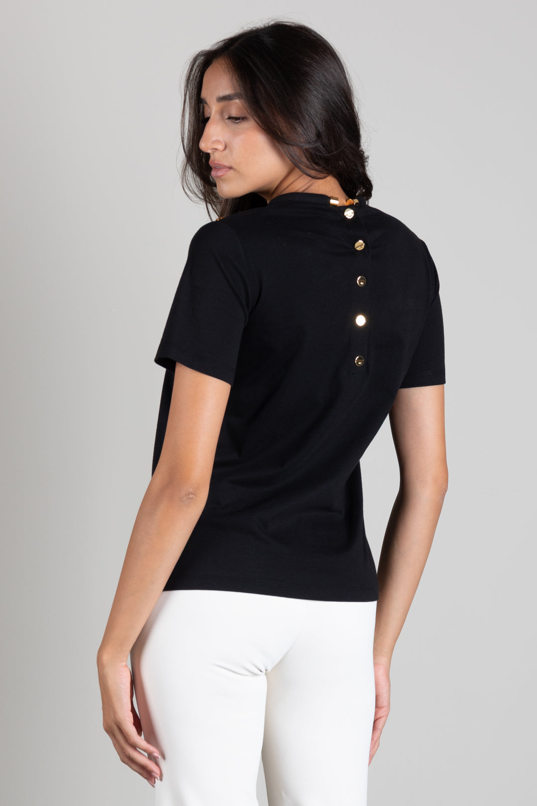 Elisabetta Franchi T-shirt In Cotone con Logo Ricamato Tono Su Tono MA00266E2 NERO