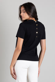 Elisabetta Franchi T-shirt In Cotone con Logo Ricamato Tono Su Tono MA00266E2 NERO