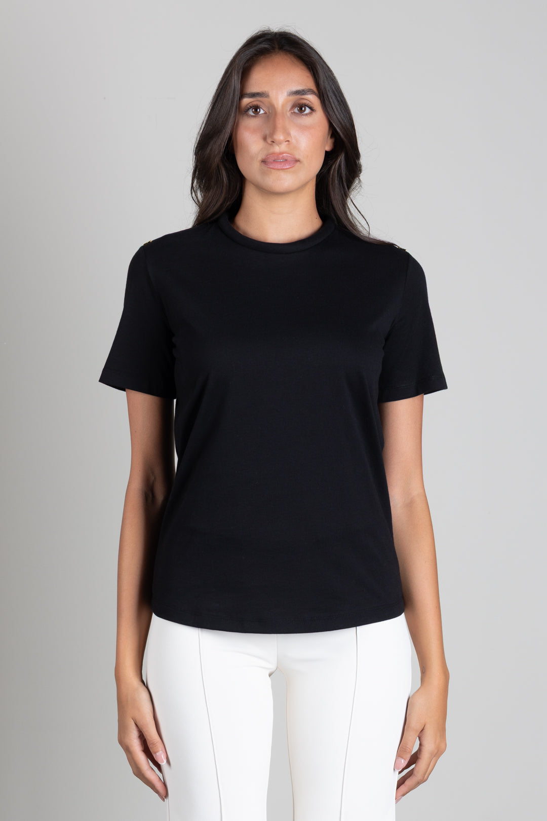 Elisabetta Franchi T-shirt In Cotone con Logo Ricamato Tono Su Tono MA00266E2 NERO