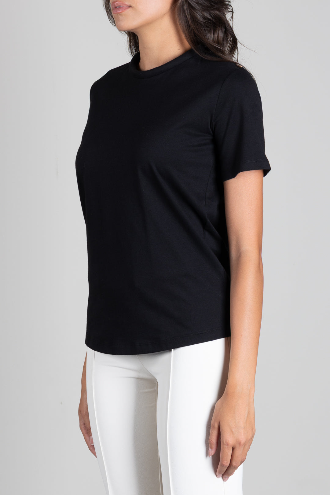Elisabetta Franchi T-shirt In Cotone con Logo Ricamato Tono Su Tono MA00266E2 NERO