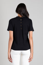 Elisabetta Franchi T-shirt In Cotone con Logo Ricamato Tono Su Tono MA00266E2 NERO