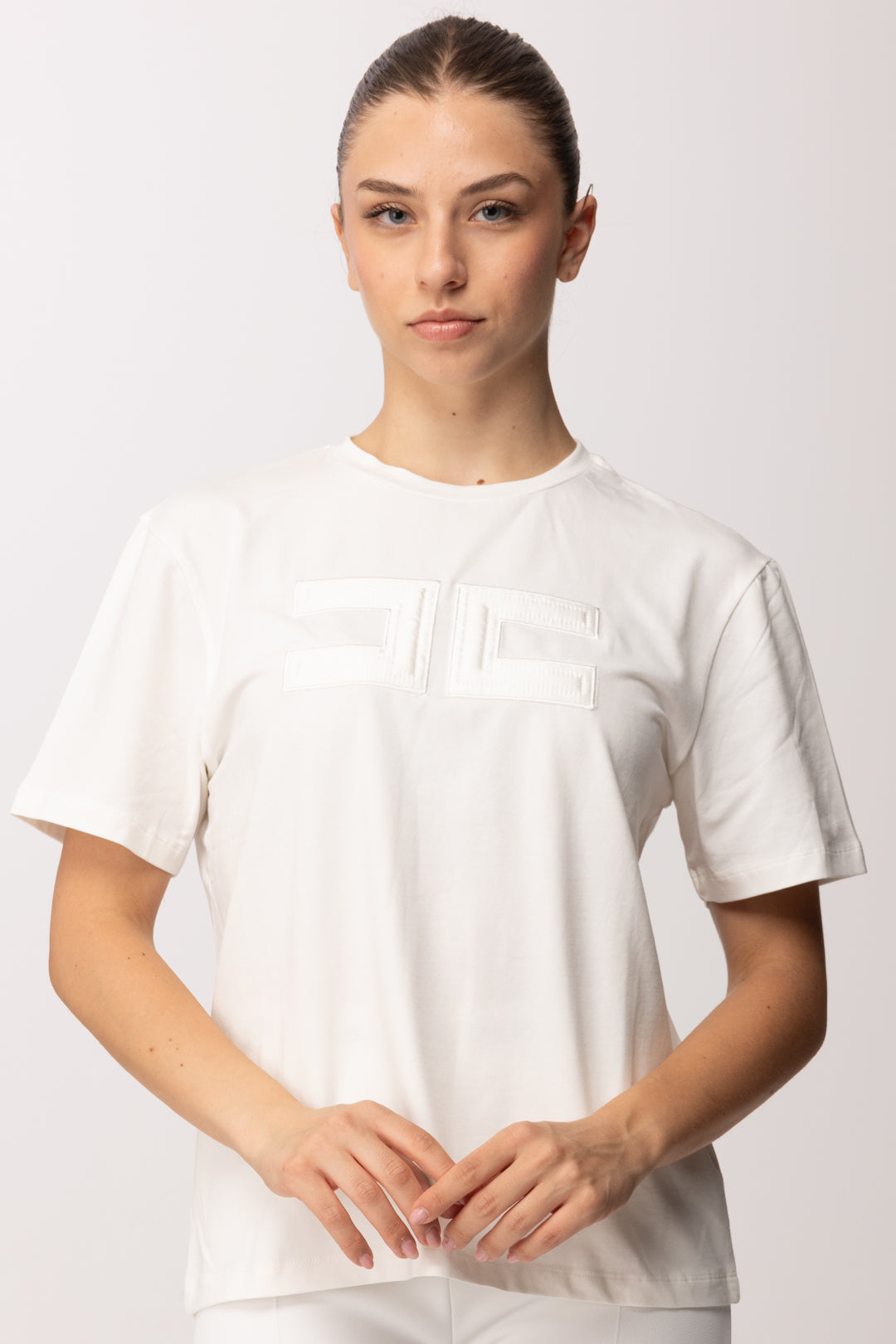 Elisabetta Franchi Bambina T-shirt In Cotone con Logo Tono Su Tono EFTS2620JE006.0195