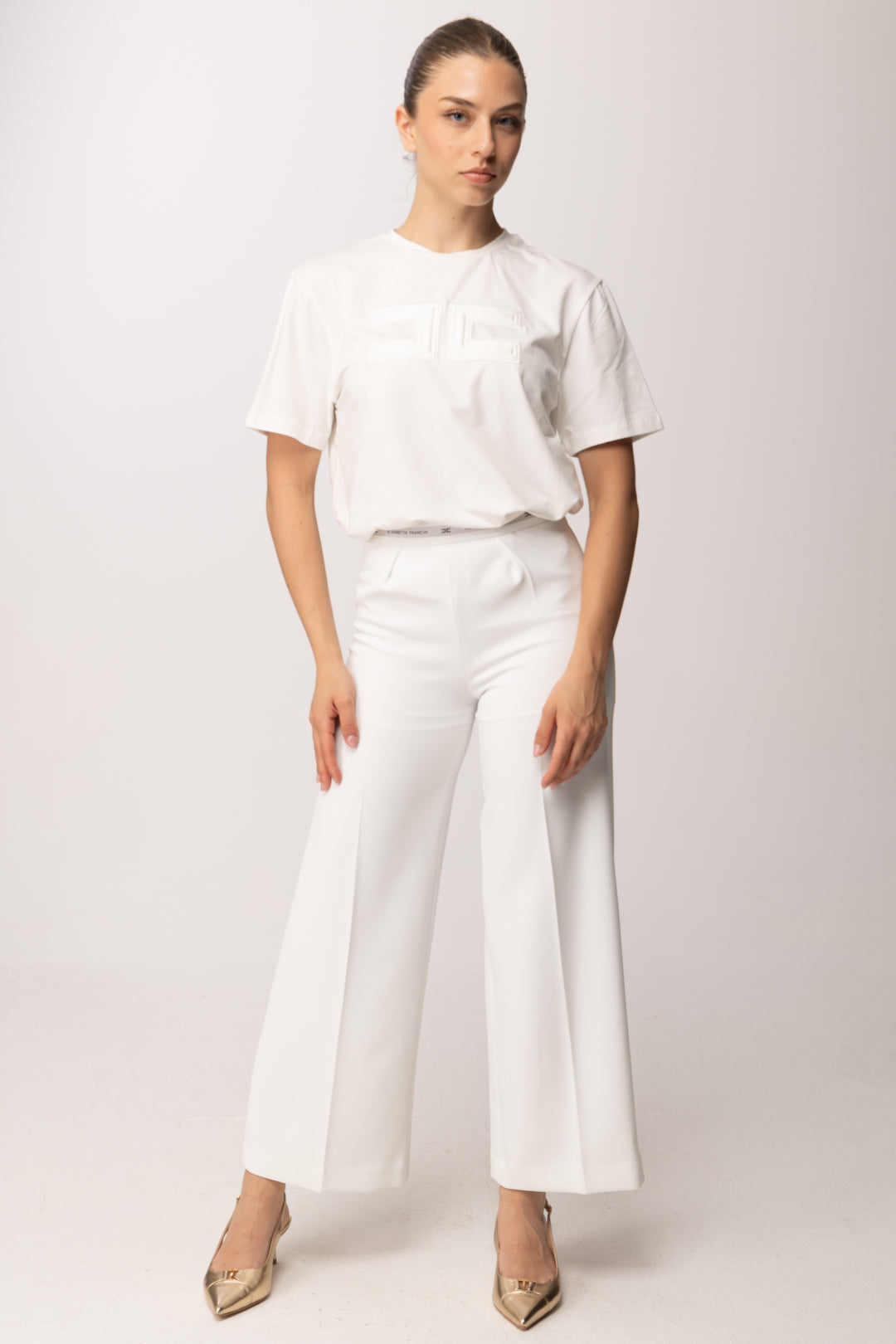 Elisabetta Franchi Bambina T-shirt In Cotone con Logo Tono Su Tono EFTS2620JE006.0195