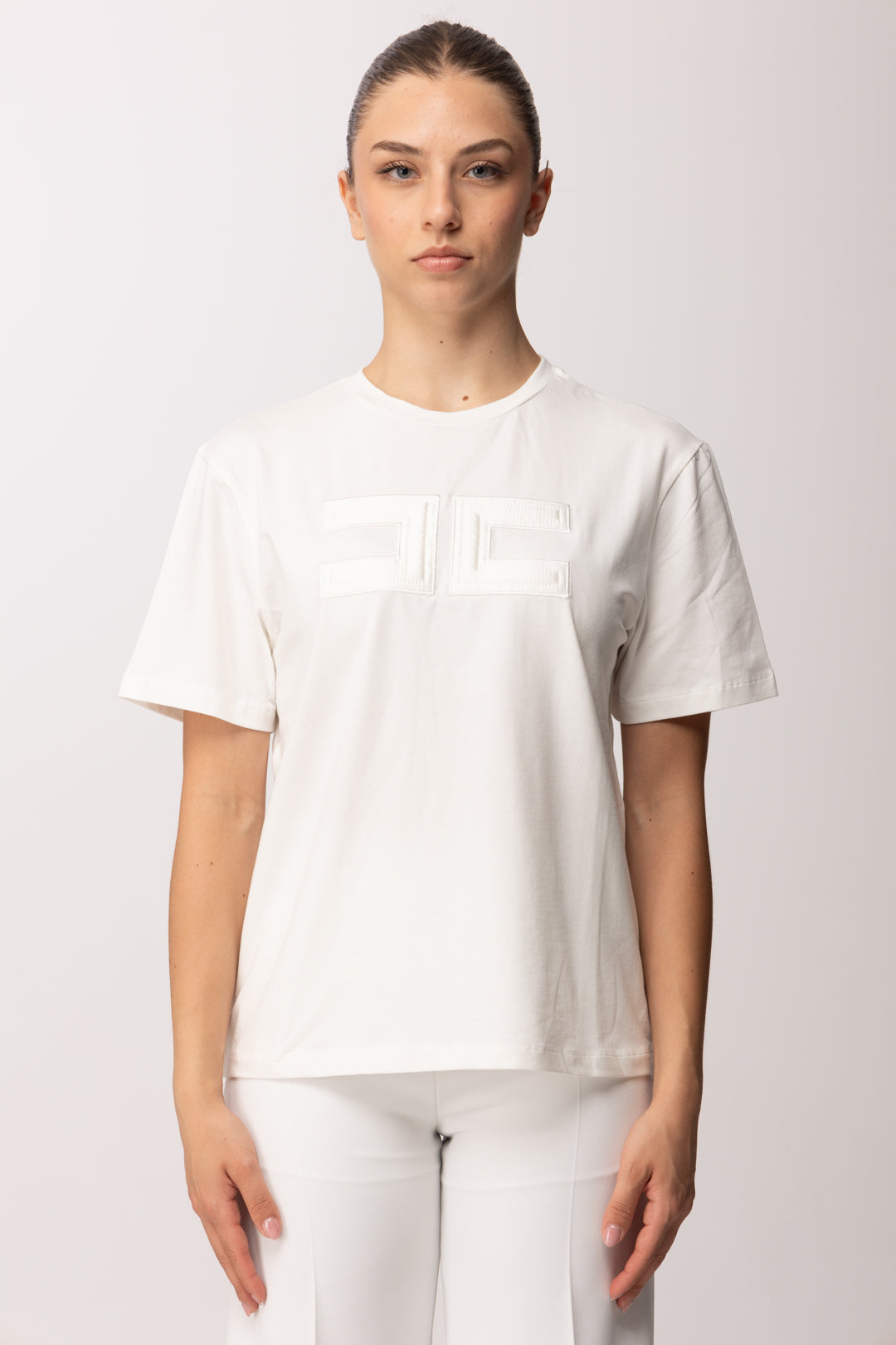 Elisabetta Franchi Bambina T-shirt In Cotone con Logo Tono Su Tono EFTS2620JE006.0195