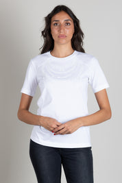 Elisabetta Franchi T-shirt In Cotone con Motivo Catene Tono Su Tono MA66A66E2 GESSO