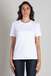 Elisabetta Franchi T-shirt In Cotone con Motivo Catene Tono Su Tono MA66A66E2 GESSO