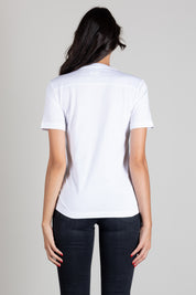 Elisabetta Franchi T-shirt In Cotone con Motivo Catene Tono Su Tono MA66A66E2 GESSO