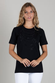 Elisabetta Franchi T-shirt In Cotone con Motivo Catene Tono Su Tono MA66A66E2 NERO