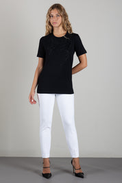 Elisabetta Franchi T-shirt In Cotone con Motivo Catene Tono Su Tono MA66A66E2 NERO
