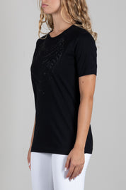 Elisabetta Franchi T-shirt In Cotone con Motivo Catene Tono Su Tono MA66A66E2 NERO