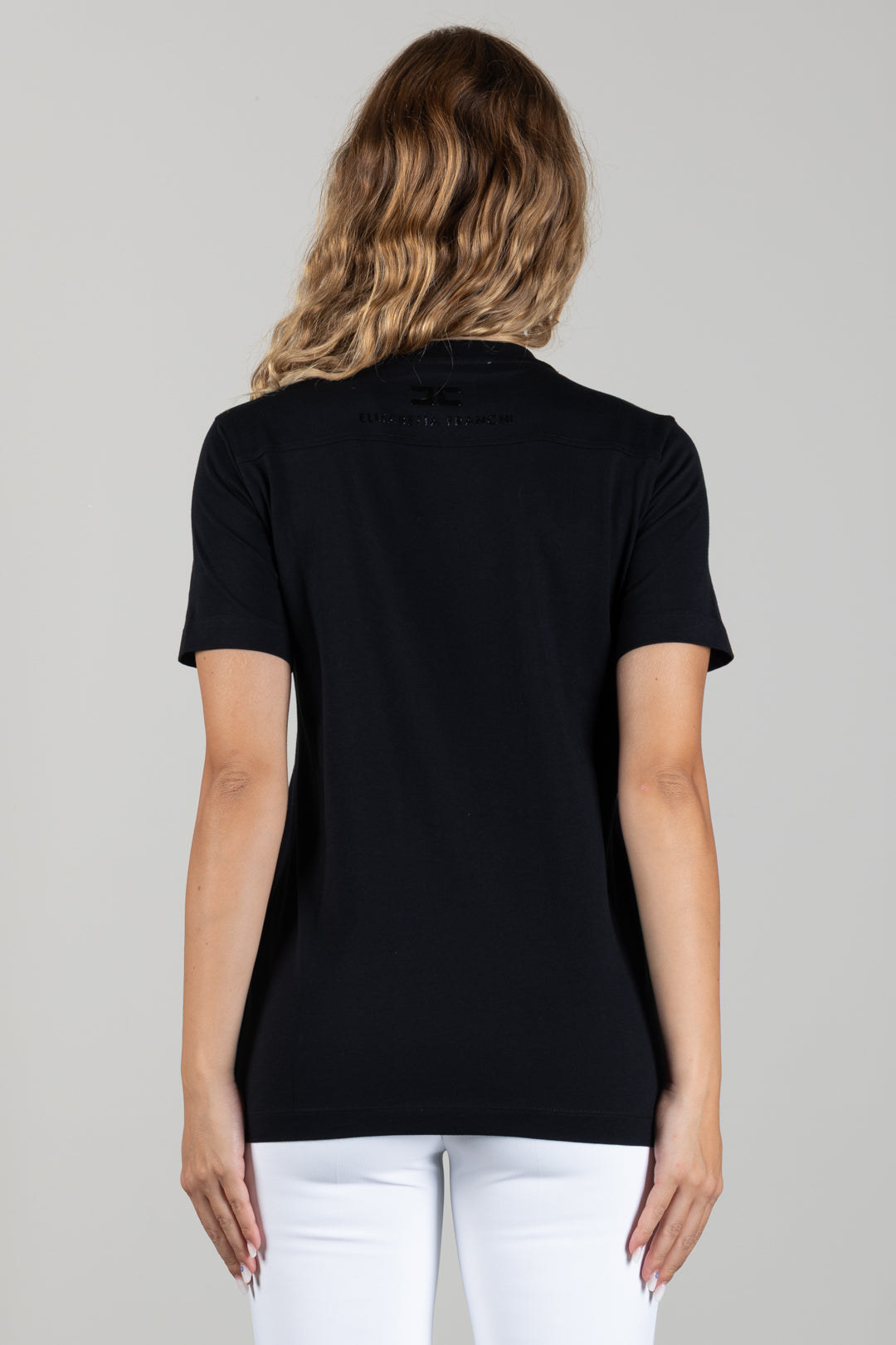 Elisabetta Franchi T-shirt In Cotone con Motivo Catene Tono Su Tono MA66A66E2 NERO