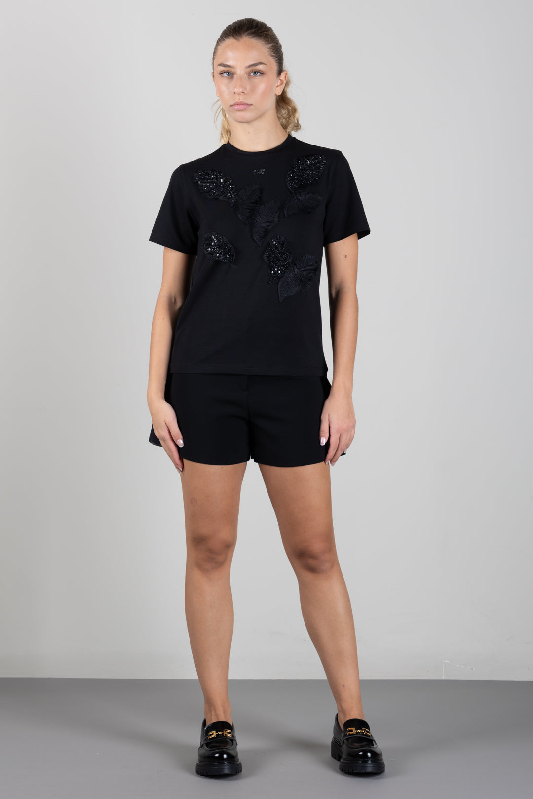 Elisabetta Franchi Bambina T-shirt In Jersey con Applicazioni Piuma e Paillettes EFTS2740JE006.N000