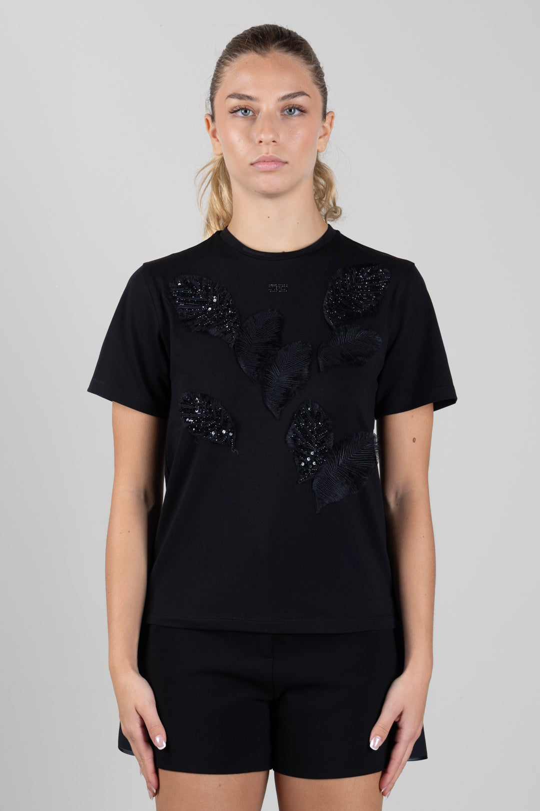 Elisabetta Franchi Bambina T-shirt In Jersey con Applicazioni Piuma e Paillettes EFTS2740JE006.N000