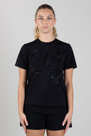 Elisabetta Franchi Bambina T-shirt In Jersey con Applicazioni Piuma e Paillettes EFTS2740JE006.N000