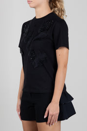 Elisabetta Franchi Bambina T-shirt In Jersey con Applicazioni Piuma e Paillettes EFTS2740JE006.N000