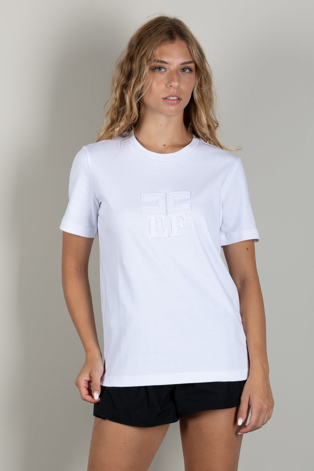 Elisabetta Franchi T-shirt In Jersey con Loghi MA75P66E2 GESSO