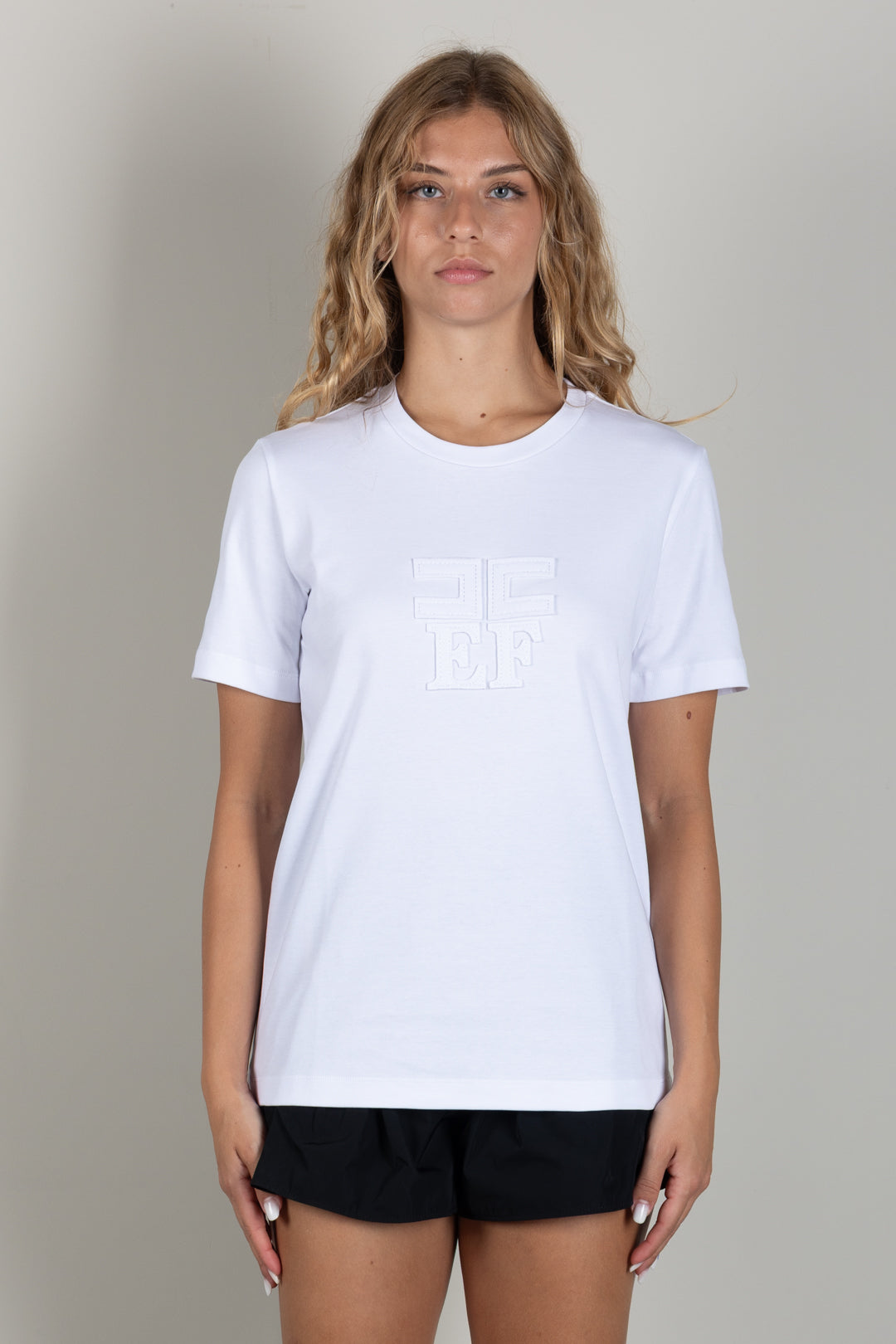 Elisabetta Franchi T-shirt In Jersey con Loghi MA75P66E2 GESSO