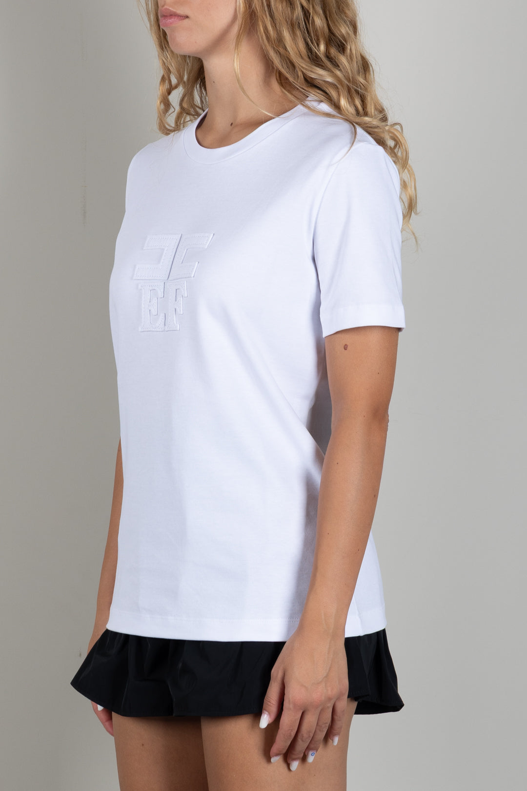 Elisabetta Franchi T-shirt In Jersey con Loghi MA75P66E2 GESSO