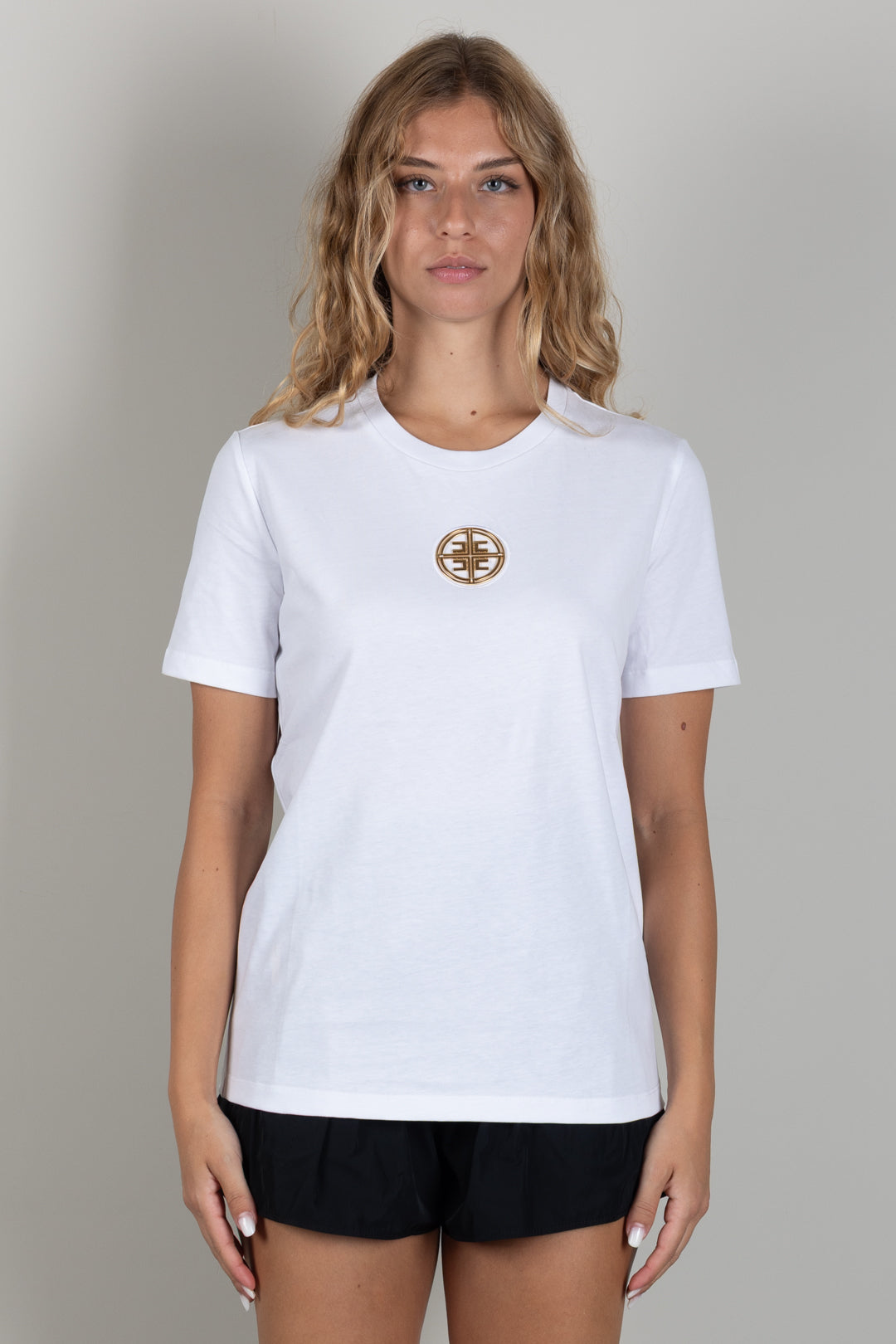 Elisabetta Franchi T-shirt In Jersey con Logo Gioiello MA00866E2 GESSO