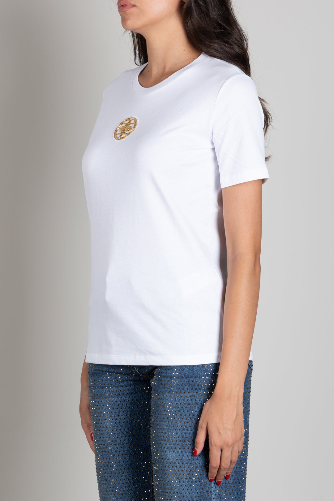 Elisabetta Franchi T-shirt In Jersey con Logo Gioiello MA00866E2 GESSO