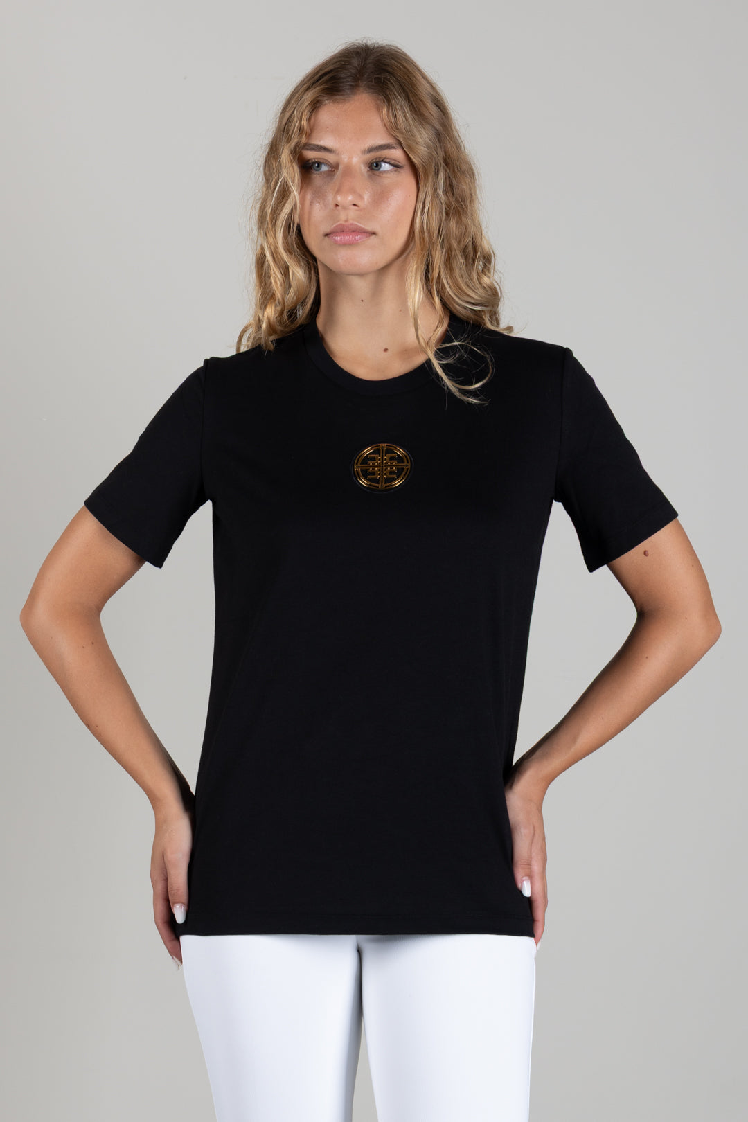 Elisabetta Franchi T-shirt In Jersey con Logo Gioiello MA00866E2 NERO