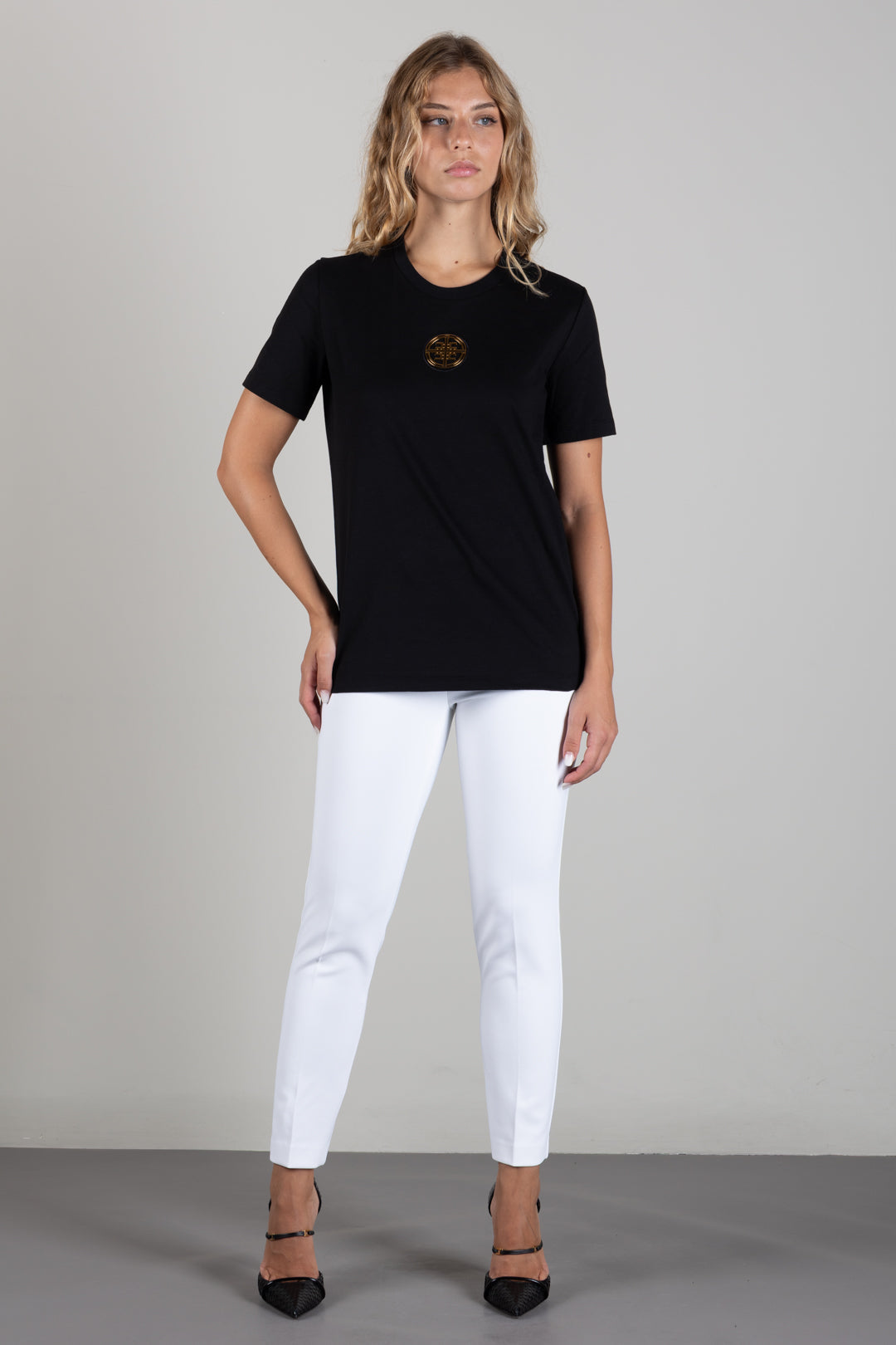 Elisabetta Franchi T-shirt In Jersey con Logo Gioiello MA00866E2 NERO