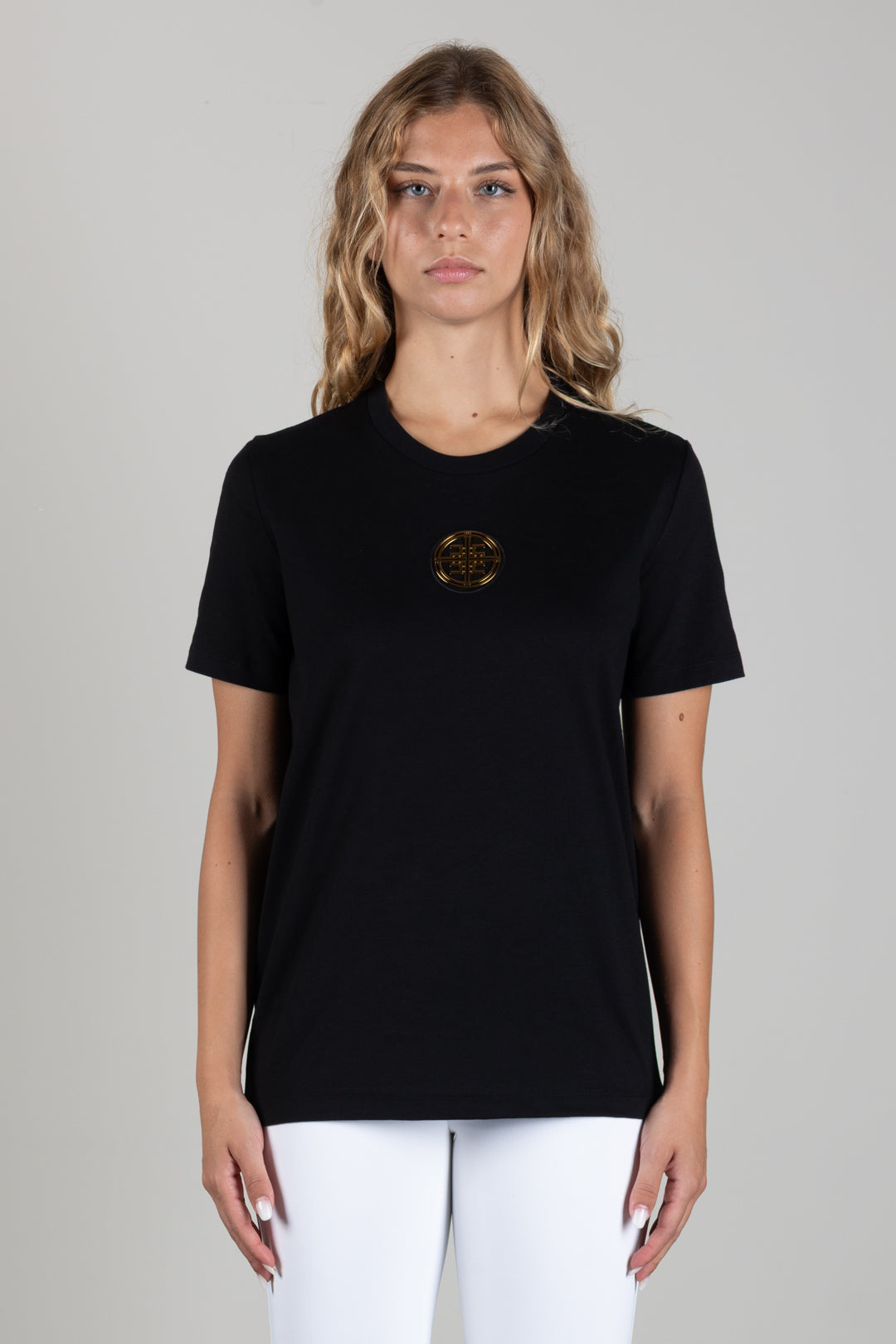 Elisabetta Franchi T-shirt In Jersey con Logo Gioiello MA00866E2 NERO
