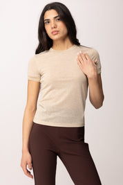 Patrizia Pepe T-shirt In Maglia con Logo Strass 8K0278 K128 BEIGE LUREX FLY