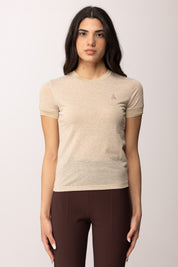 Patrizia Pepe T-shirt In Maglia con Logo Strass 8K0278 K128 BEIGE LUREX FLY