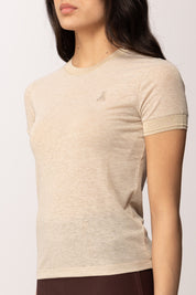 Patrizia Pepe T-shirt In Maglia con Logo Strass 8K0278 K128 BEIGE LUREX FLY