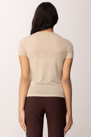 Patrizia Pepe T-shirt In Maglia con Logo Strass 8K0278 K128 BEIGE LUREX FLY