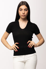 Elisabetta Franchi T-shirt In Maglia con Logo Su Retro MK74Q61E2 NERO