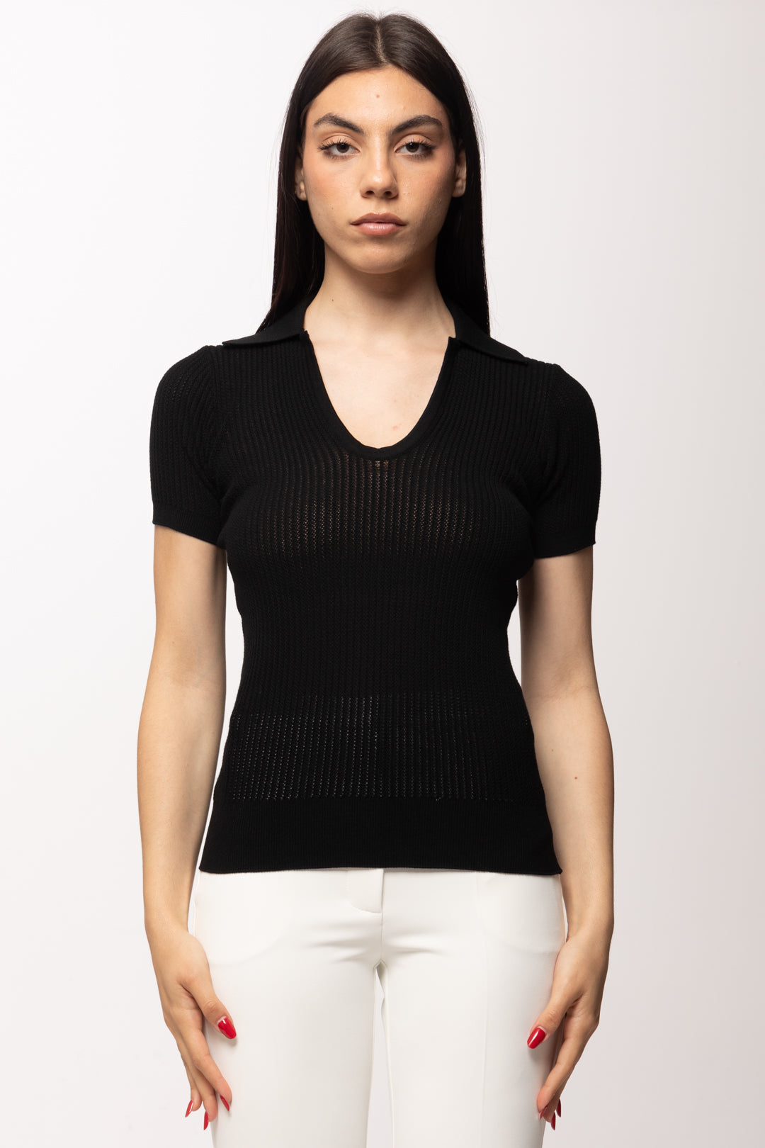 Elisabetta Franchi T-shirt In Maglia con Logo Su Retro MK74Q61E2 NERO
