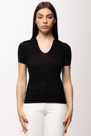 Elisabetta Franchi T-shirt In Maglia con Logo Su Retro MK74Q61E2 NERO