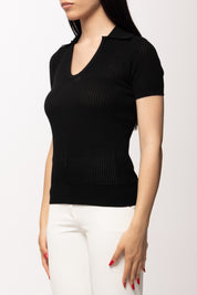 Elisabetta Franchi T-shirt In Maglia con Logo Su Retro MK74Q61E2 NERO