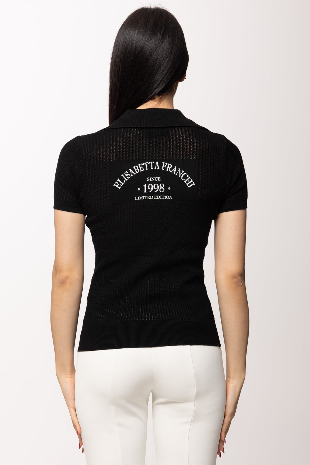 Elisabetta Franchi T-shirt In Maglia con Logo Su Retro MK74Q61E2 NERO