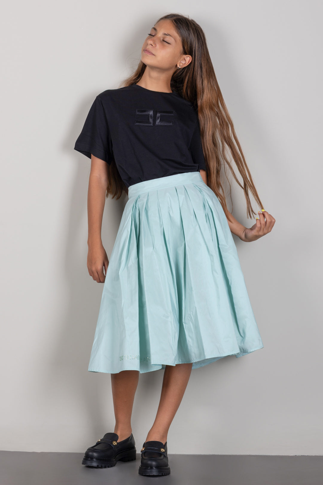 Elisabetta Franchi Bambina T-shirt Nera con Logo EFTS265CJE018.N000