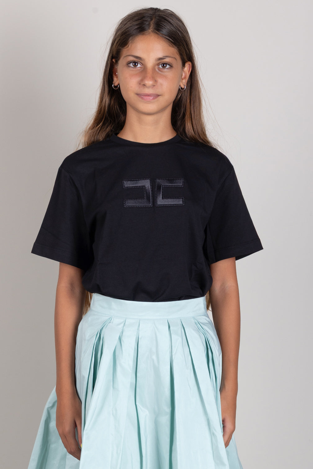Elisabetta Franchi Bambina T-shirt Nera con Logo EFTS265CJE018.N000