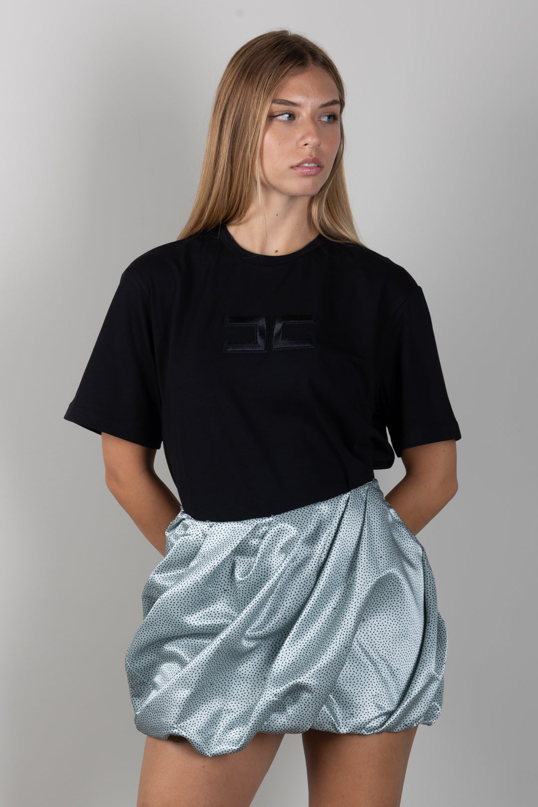 Elisabetta Franchi Bambina T-shirt Nera con Logo EFTS265CJE018.N000