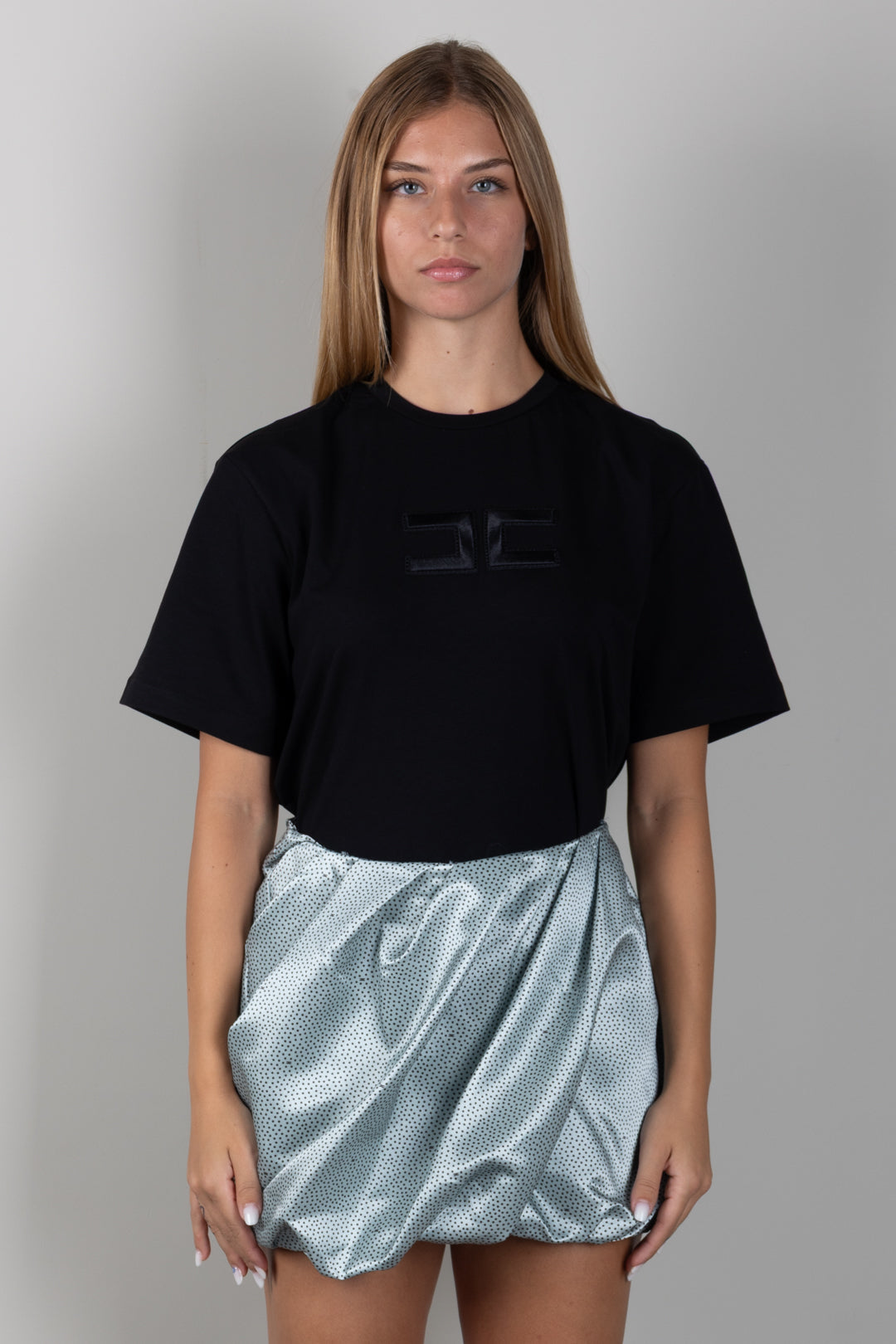 Elisabetta Franchi Bambina T-shirt Nera con Logo EFTS265CJE018.N000