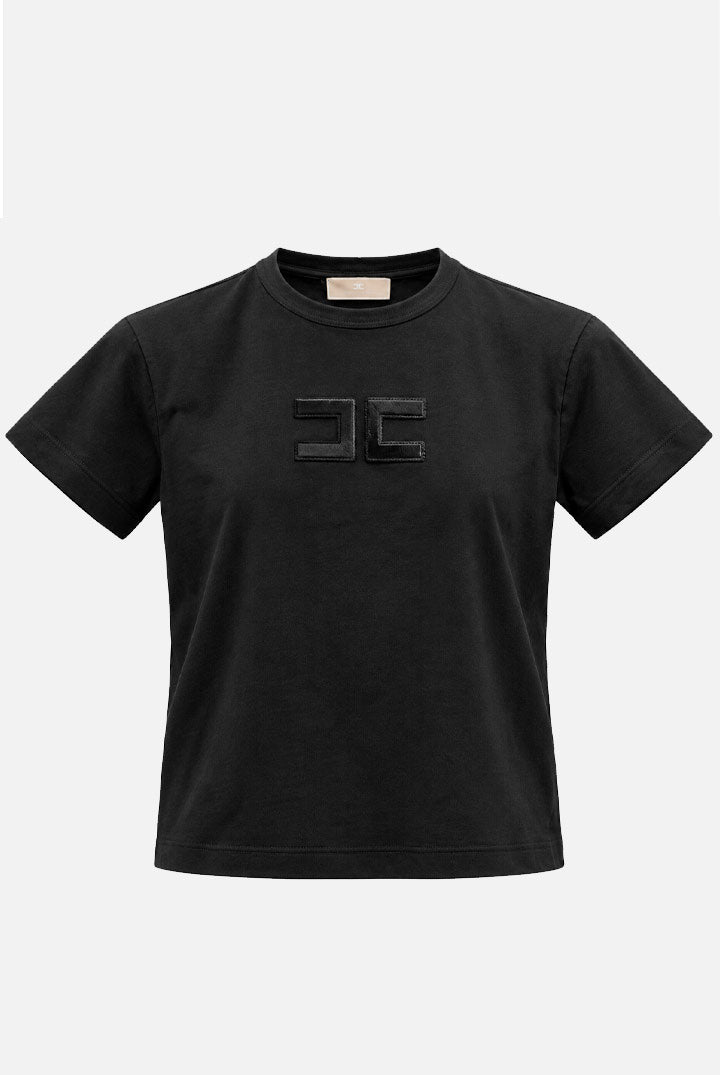 Elisabetta Franchi Bambina T-shirt Nera con Logo EFTS265CJE018.N000