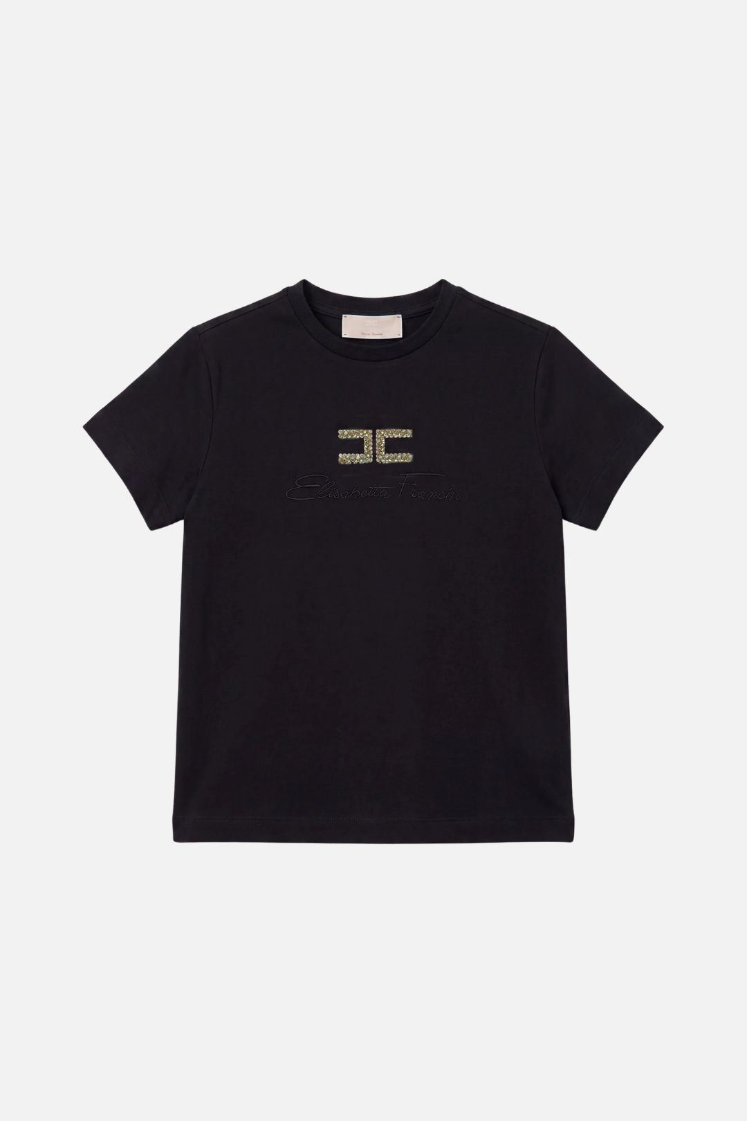 Elisabetta Franchi Bambina T-shirt Nera con Logo In Strass EFTS271CJE018.N000