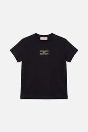 Elisabetta Franchi Bambina T-shirt Nera con Logo In Strass EFTS271CJE018.N000