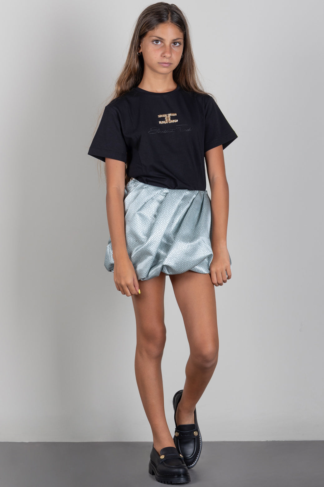 Elisabetta Franchi Bambina T-shirt Nera con Logo In Strass EFTS271CJE018.N000