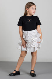 Elisabetta Franchi Bambina T-shirt Nera con Logo In Strass EFTS271CJE018.N000