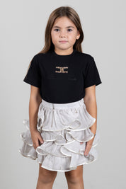 Elisabetta Franchi Bambina T-shirt Nera con Logo In Strass EFTS271CJE018.N000