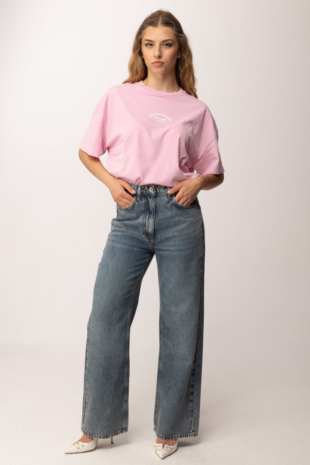 Patrizia Pepe T-shirt Over con Stampa Lettering 2M4552 J428 MARBLE SHELL LILAC