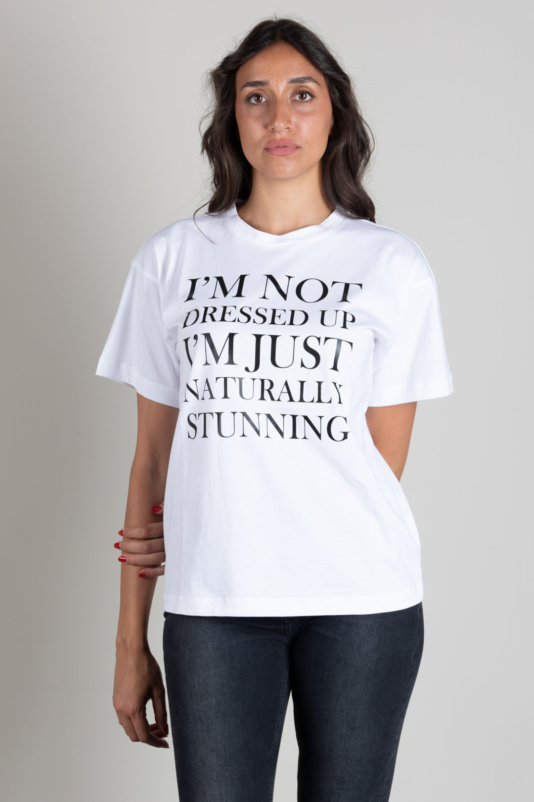 Elisabetta Franchi T-shirt Over In Jersey con Stampa Lettering MA03A66E2 GESSO